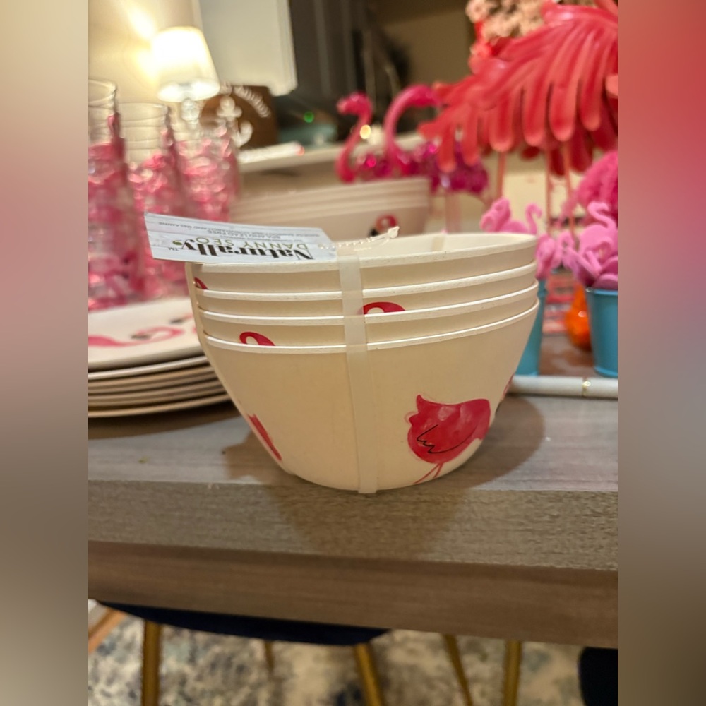 Cute Flamingo Bowls (bamboo) - Pink on Cream (Set)